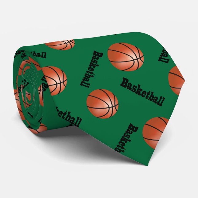 Sporty Dark Green Background | Basketball Tie (Rolled)