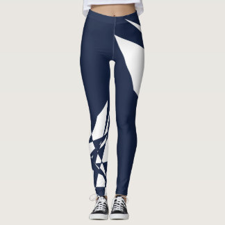 Sporty Dashing Deep Blue White Check Striped Leggings
