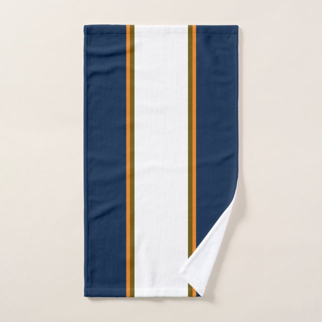 Sporty Deep Navy Blue Orange White Racing Stripes (Serviette à main)