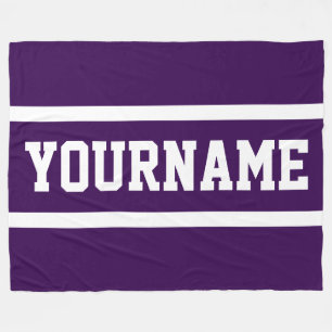 Sporty Deep Purple Your Name Text White Stripes Fleece Blanket