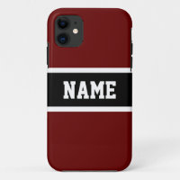 Sporty Deep Red Black White Athletic Stripes Text 