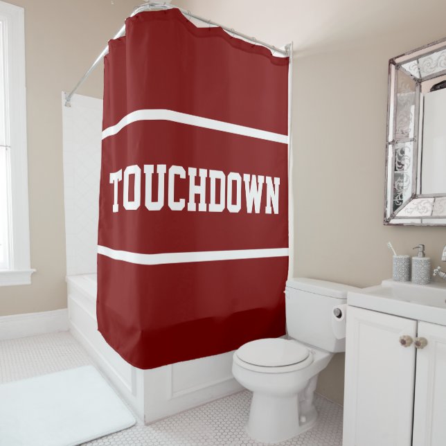 Sporty Deep Red Bold TOUCHDOWN White Text Stripes (In Situ)