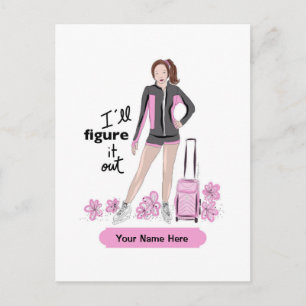 Sporty Figure Skate Girl With Bag Postcard