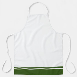 Sporty Forest Green Hem Racing Stripes On White Apron