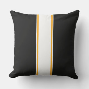 Sporty Fun Black Slim Yellow White Racing Stripes Outdoor Pillow