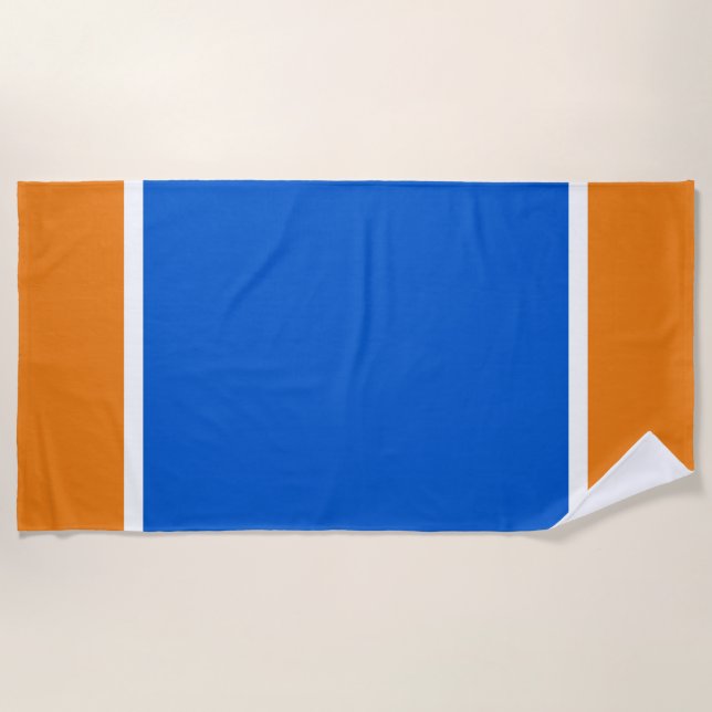 Sporty Fun Bright Blue White Orange Racing Stripes Beach Towel (Front)