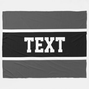 Sporty Fun Dark Grey Black Centre White Stripes Fleece Blanket