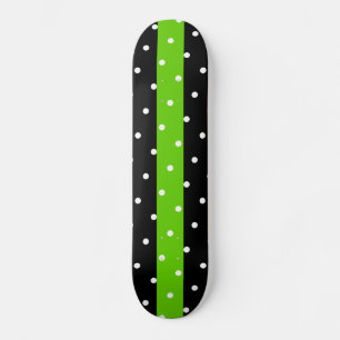 Sporty Fun Dotted Bright Lime Green Black Stripes Skateboard