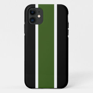 Sporty Fun Forest Green Black White Racing Stripes iPhone 11 Case