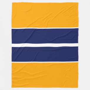 Sporty Fun Navy Blue White Yellow Racing Stripes Fleece Blanket