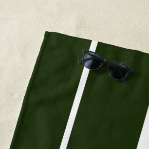 Sporty Fun Retro Forest Green White Racing Stripes Beach Towel