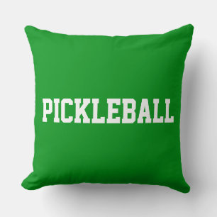 Sporty Fun White PICKLEBALL Text On Bright Green Throw Pillow