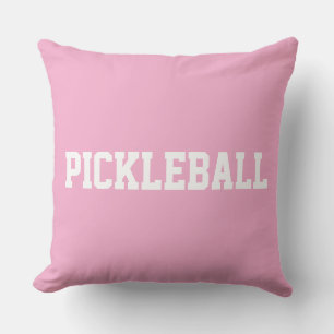 Sporty Fun White PICKLEBALL Text On Light Pink Throw Pillow