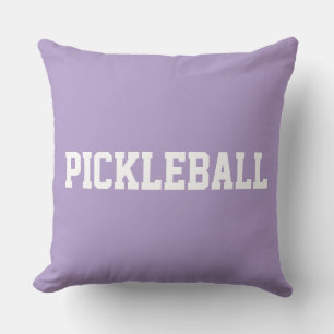 Sporty Fun White PICKLEBALL Text On Light Purple Throw Pillow