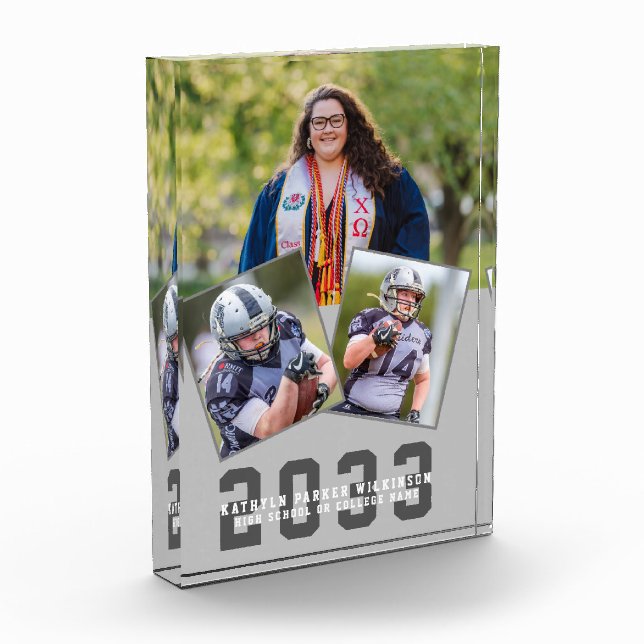 Sporty Girl Modern Bold Script Graduation 3 Photo Block (Left)