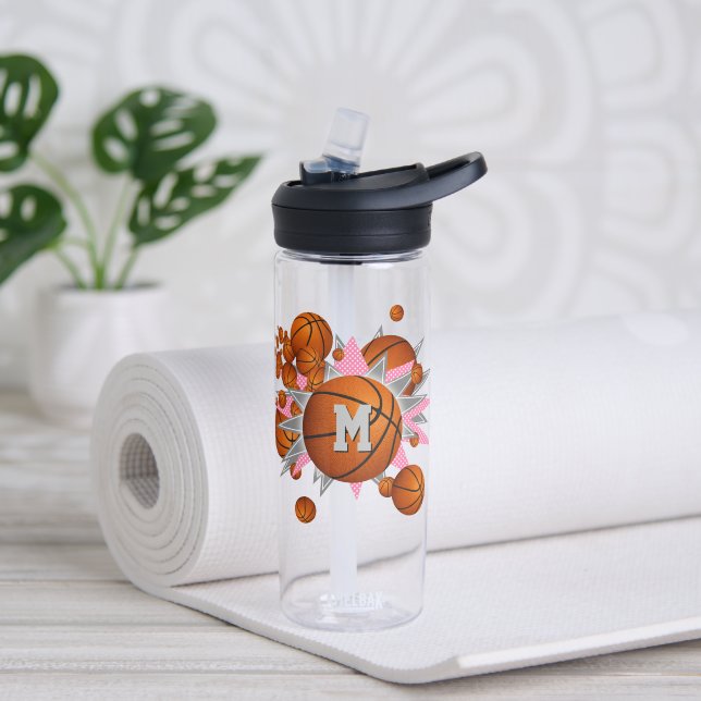 sporty girl's pink grey basketball blowout water bottle (Yoga)