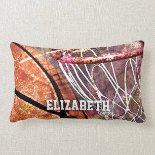Sporty Girly Basketball and Hoop Pink Purple Lumbar Pillow
