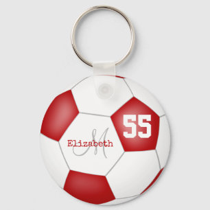 sporty girly red and white soccer ball keychain