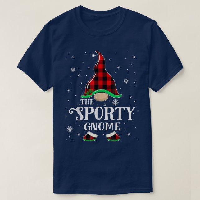 Sporty Gnome Buffalo Plaid Matching Family Christm T-Shirt (Design Front)