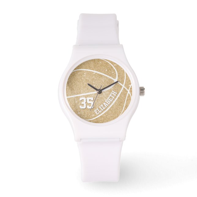 sporty gold girls' basketball personalized watch (Front)