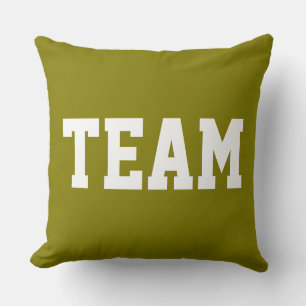 Sporty Golden Olive Athletic TEAM White Text Throw Pillow