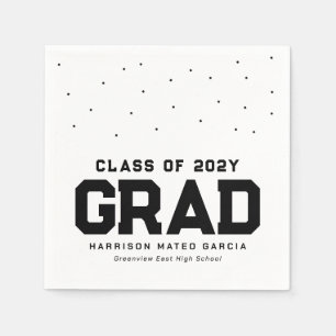 Sporty grad athlete black personalized graduation napkin