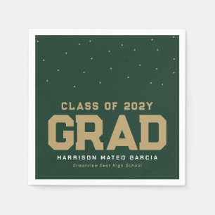 Sporty grad green gold personalized graduation napkin