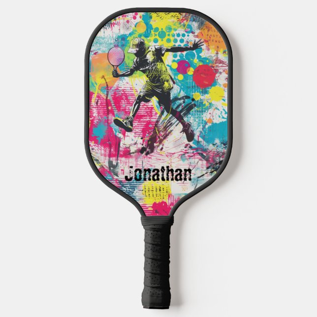 Sporty Graffiti of Man Playing Pickleball Paddle (Back)