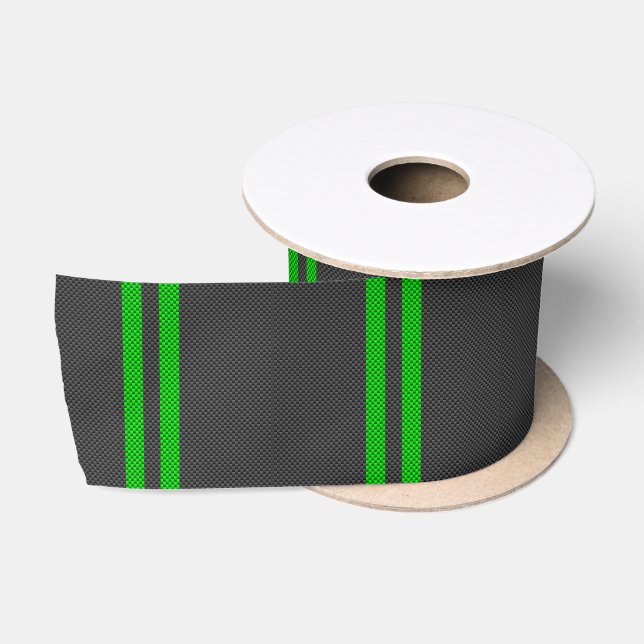 Sporty Green Carbon Fibre Style Racing Stripes Satin Ribbon (Spool)
