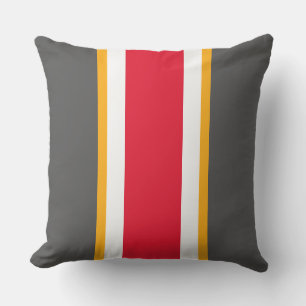 Sporty Grey Bright Red Orange White Racing Stripes Outdoor Pillow