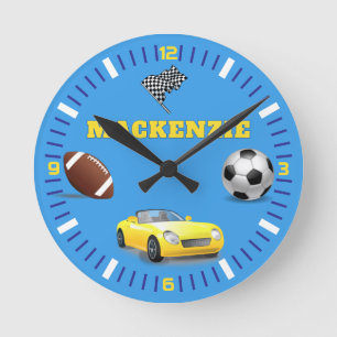 Sporty Happy Birthday BLUE Round Clock