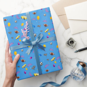 Sporty Happy Birthday BLUE Wrapping Paper