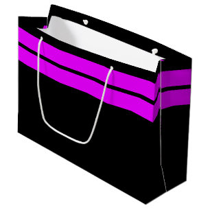 Sporty Hot Pink Top Racing Stripes On Bold Black Large Gift Bag