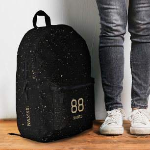Sporty Kids Teen Name Number Black Gold Stylish Printed Backpack