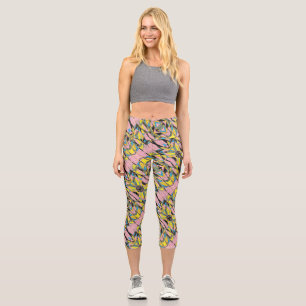 sporty,lightning pink and green abstract art desi capri leggings