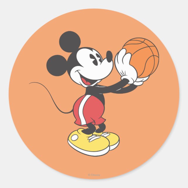 Sporty Mickey | Holding Basketball Classic Round Sticker (Front)
