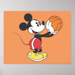 Sporty Mickey Holding Basketball Poster