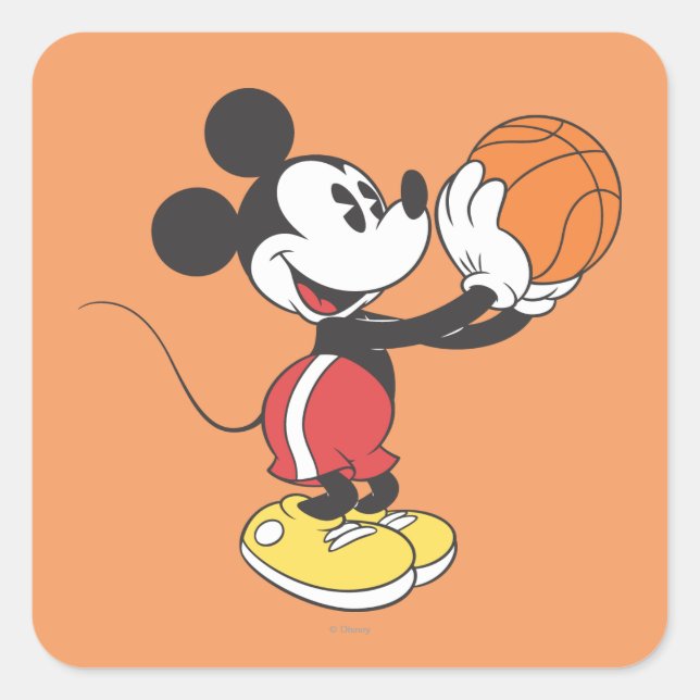 Sporty Mickey | Holding Basketball Square Sticker (Front)