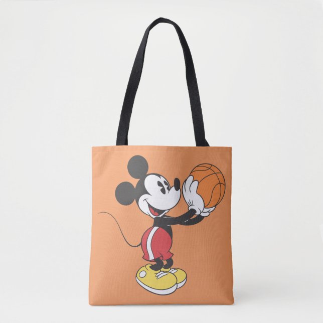 Sporty Mickey | Holding Basketball Tote Bag (Front)