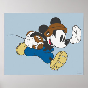 Sporty Mickey Running with Football Poster