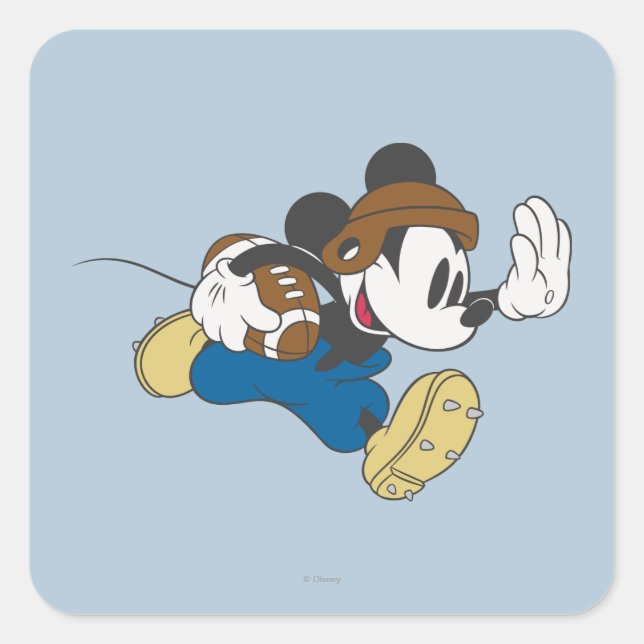 Sporty Mickey | Running with Football Square Sticker (Front)