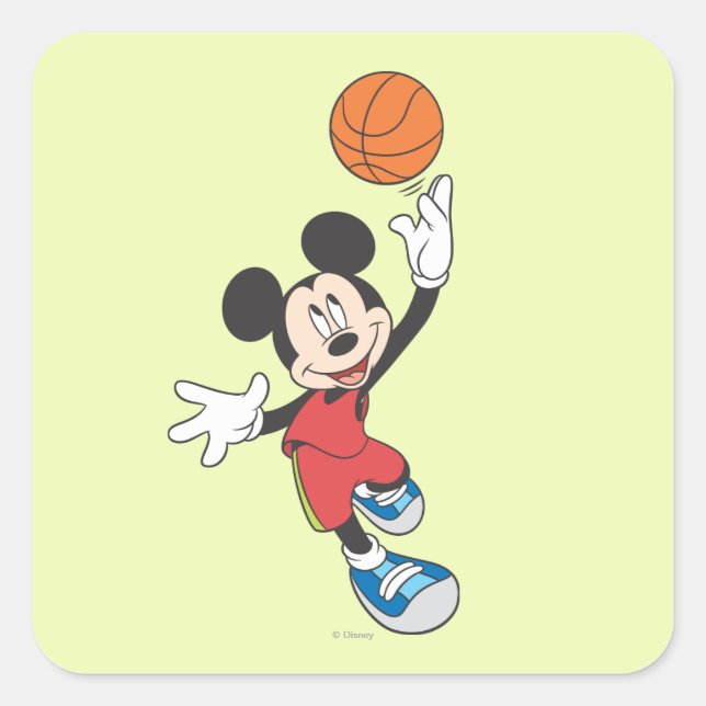Sporty Mickey | Throwing Basketball Square Sticker (Front)