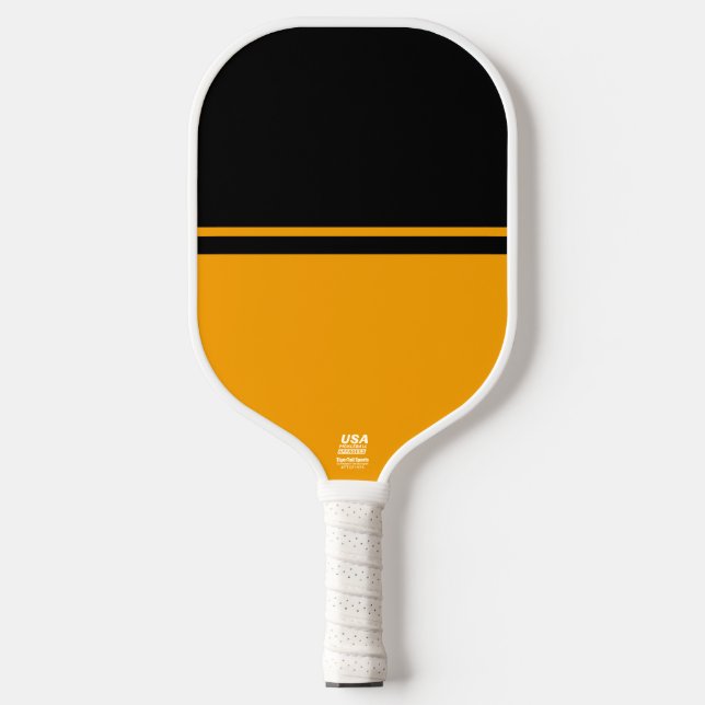 Sporty Mod Yellow Orange Colour Block Black Top Pickleball Paddle (Front)
