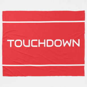Sporty Modern TOUCHDOWN Text Stripes On Bright Red Fleece Blanket