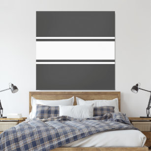 Sporty Modern White Racing Stripes On Dark Grey Canvas Print