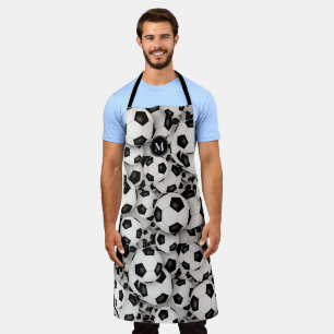 sporty monogrammed soccer balls pattern apron
