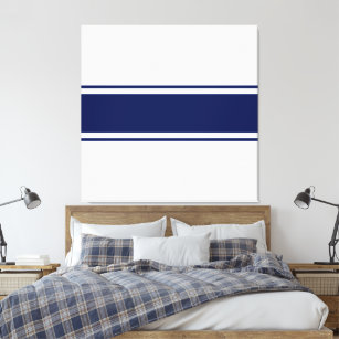 Sporty Nautical Navy Blue White Racing Stripes Canvas Print