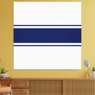 Sporty Nautical Navy Blue White Racing Stripes Canvas Print