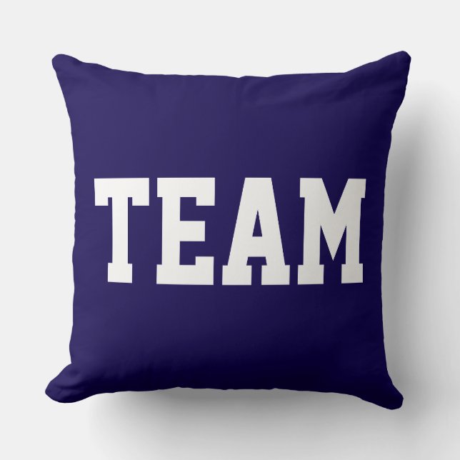 Sporty Navy Blue Fun Athletic TEAM White Text Throw Pillow (Front)