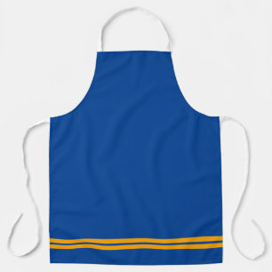 Sporty Navy Blue Golden Yellow Hem Racing Stripes Apron